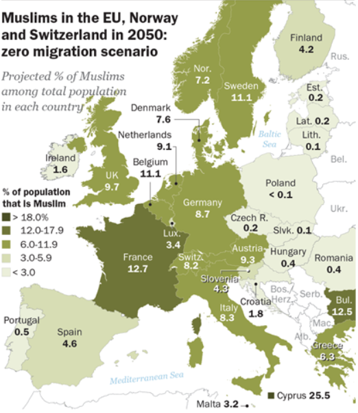 Demographic map of Islamic Muslim increase 